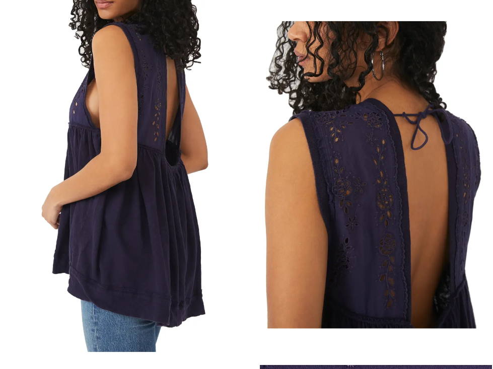 Free People Indigo Bella Babydoll Tank Top, Size Small