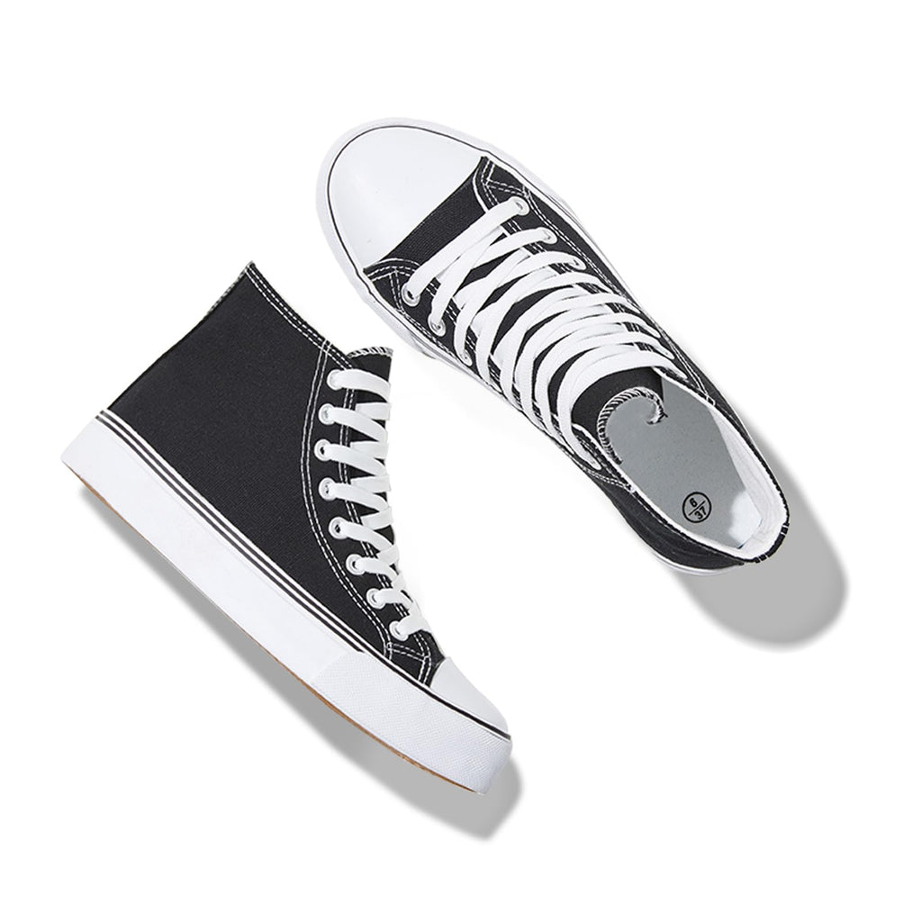 Iarus Womens high top Canvas Sneakers White Shoes for Womens Black Fashion Casual Shoes for Womens Walking Shoes(black11)