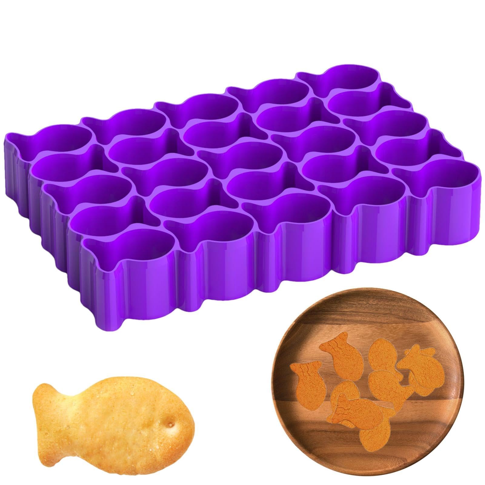 Gold Fish Cracker Cutter 25 Cavity Fish Cookie Cutter Mini Gold Fish Shapes Molds for Cookie Non-stick Dough Plastic Cookie Cutters for Kids Purple