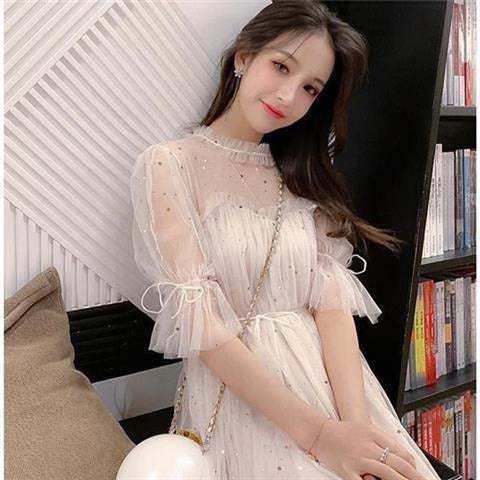 2020 Fall Winter New Women's Pleated Dress with Tulle