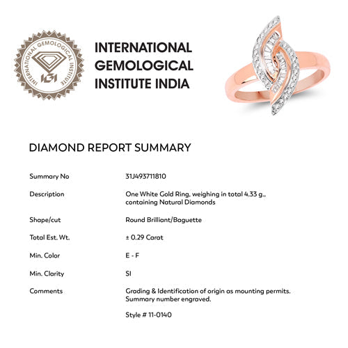 0.29 Carat Genuine White Diamond 14K Rose Gold Ring (E-F Color, SI1-SI2 Clarity)