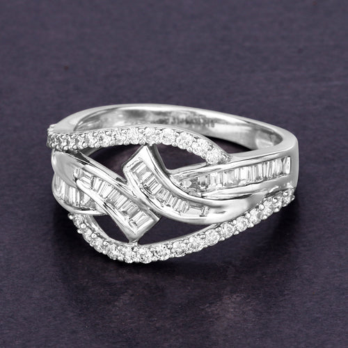 0.72 Carat Genuine White Diamond 14K White Gold Ring (E-F-G Color, VS-SI Clarity)