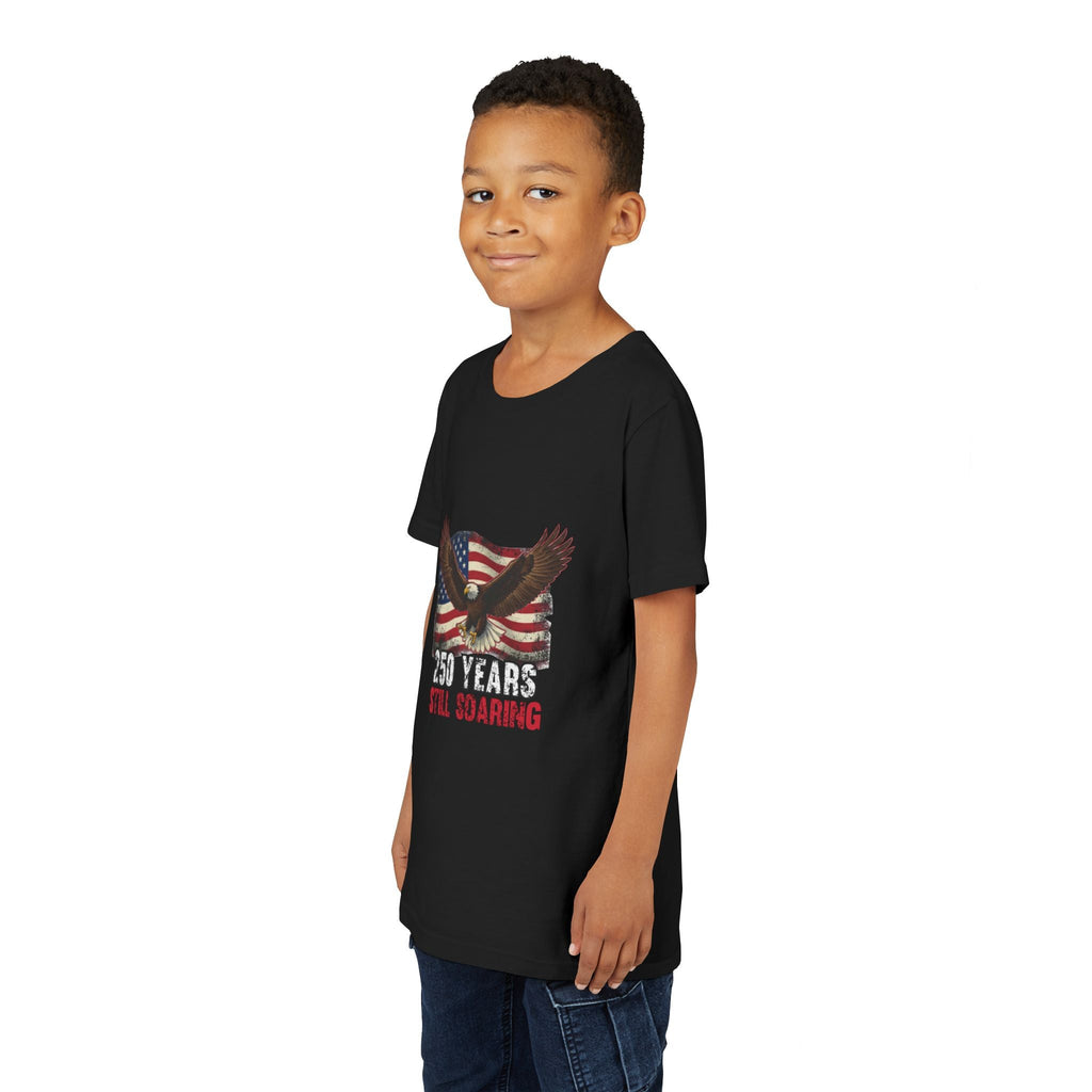 Youth Tee - "250 Years Still Soaring" Eagle American Flag Patriotic T‑Shirt