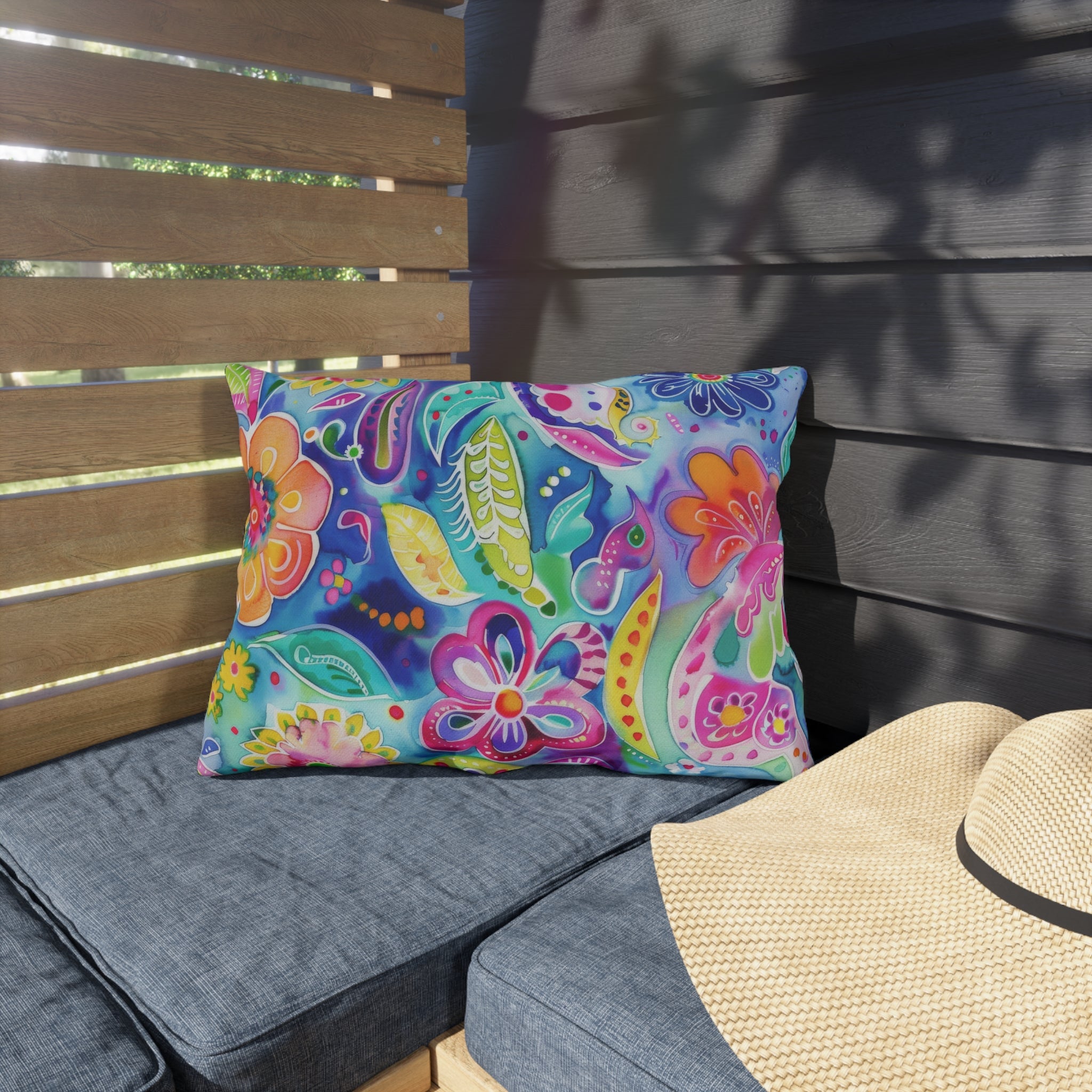 Bespattered Facade Colorful Flowers UV-Resistant Outdoor Pillows | 4 Sizes