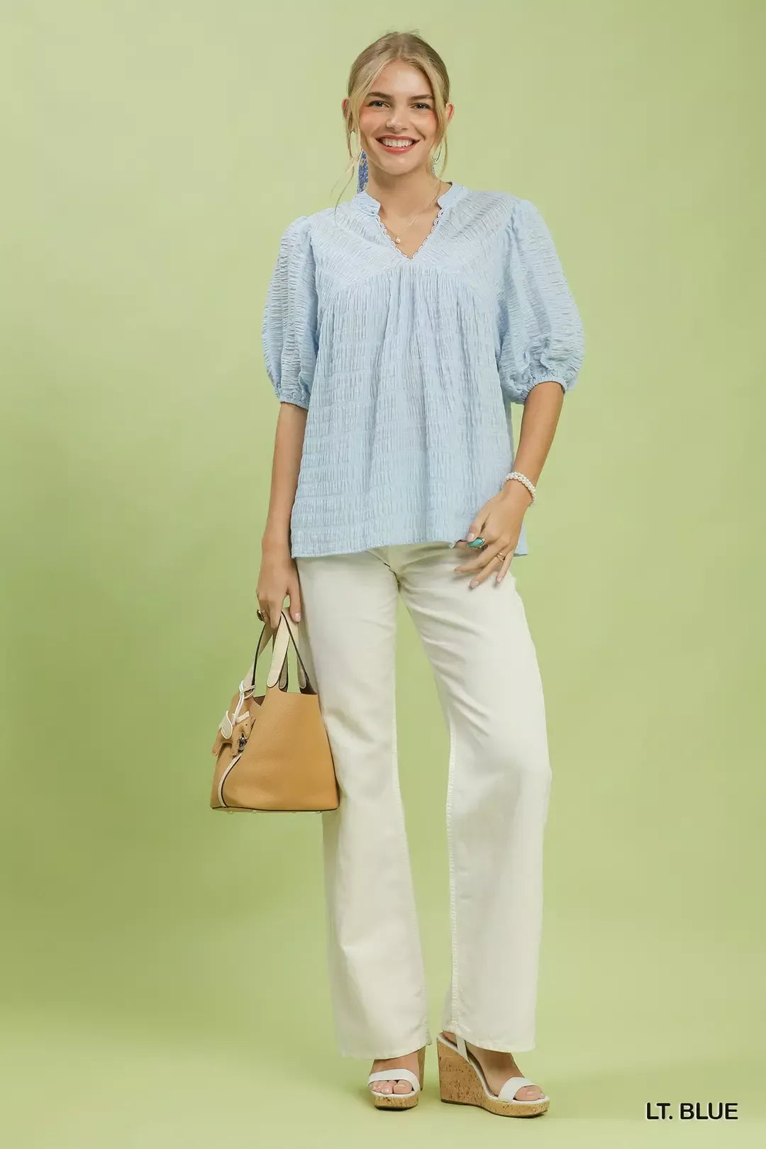 Umgee Textured Puff Sleeve Blouse