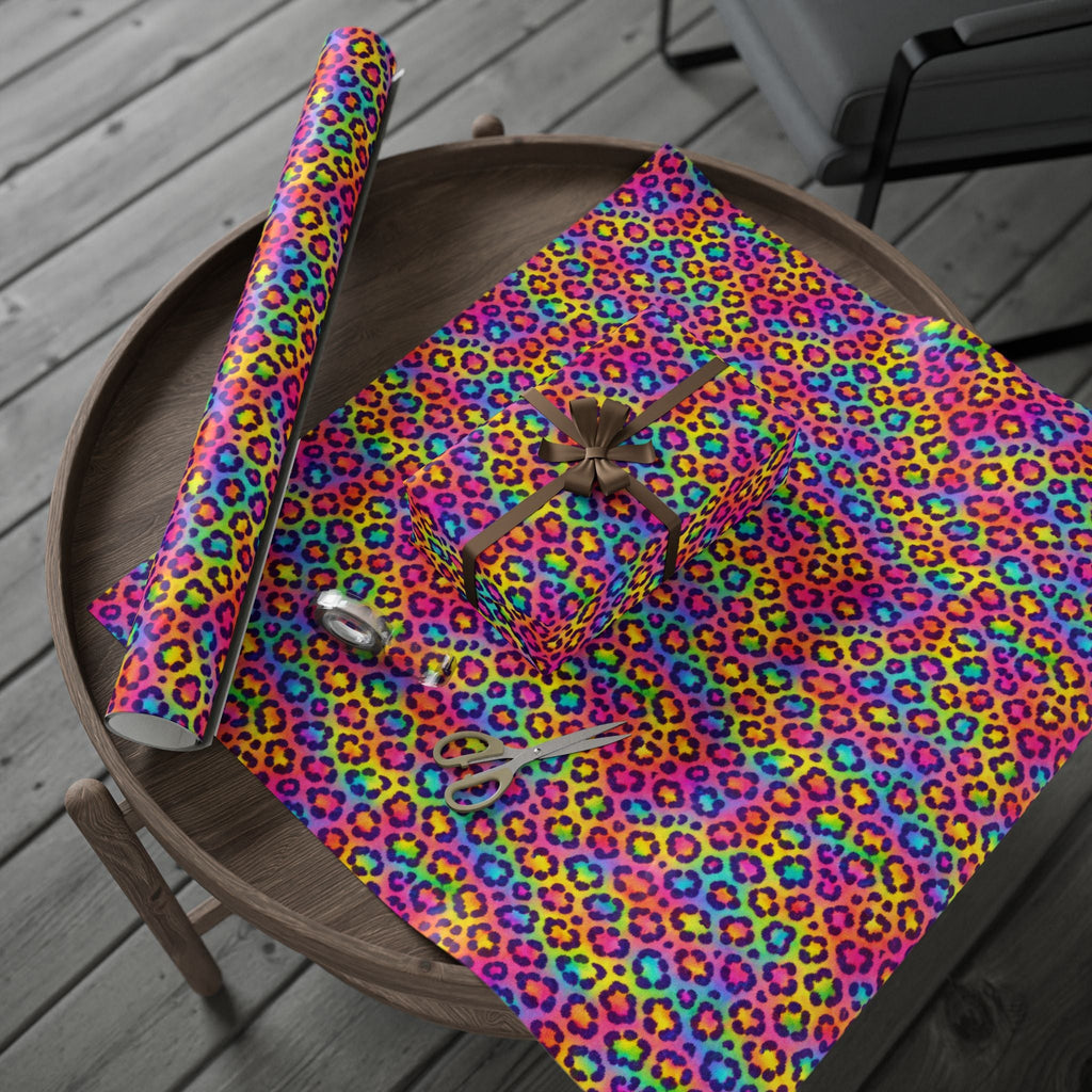 Bespattered Facade Rainbow Leopard Wrapping Paper | Three Sizes | Glossy or Matte