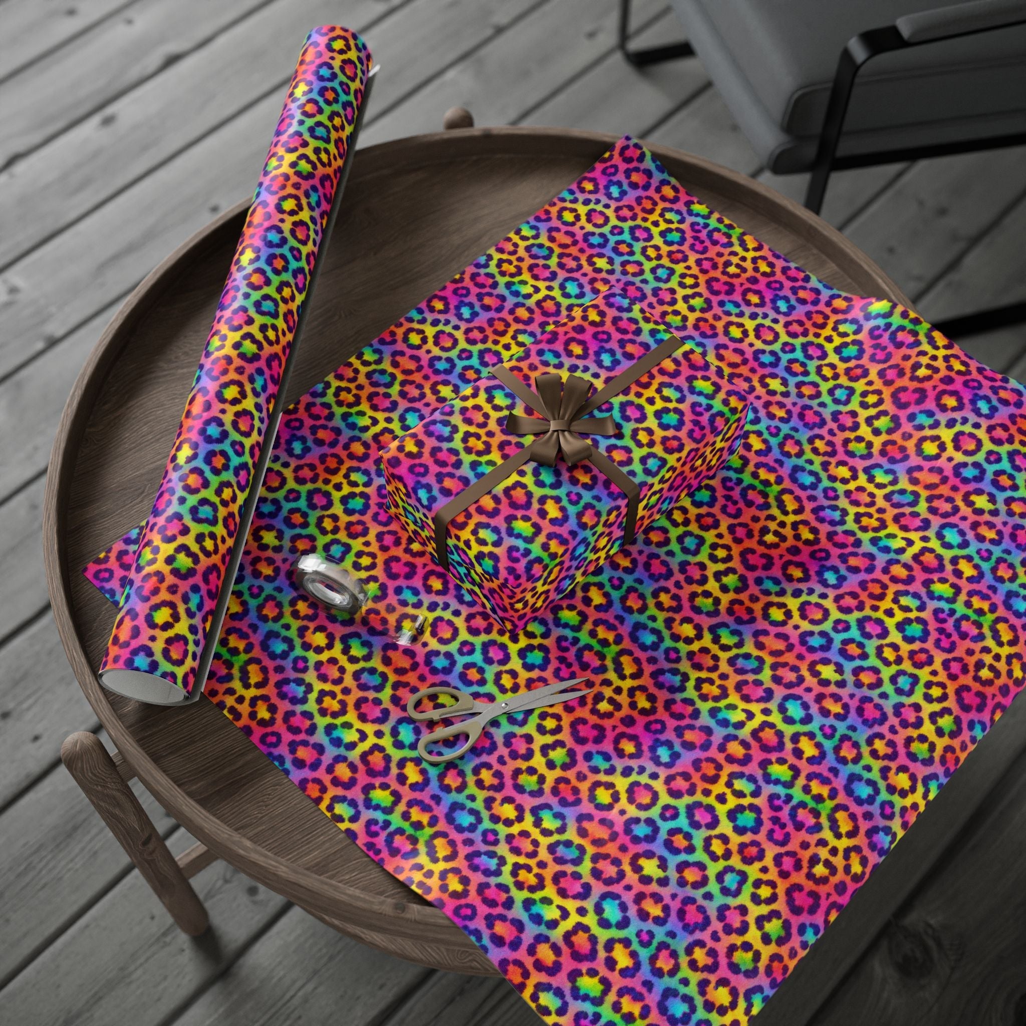 Bespattered Facade Rainbow Leopard Wrapping Paper | Three Sizes | Glossy or Matte