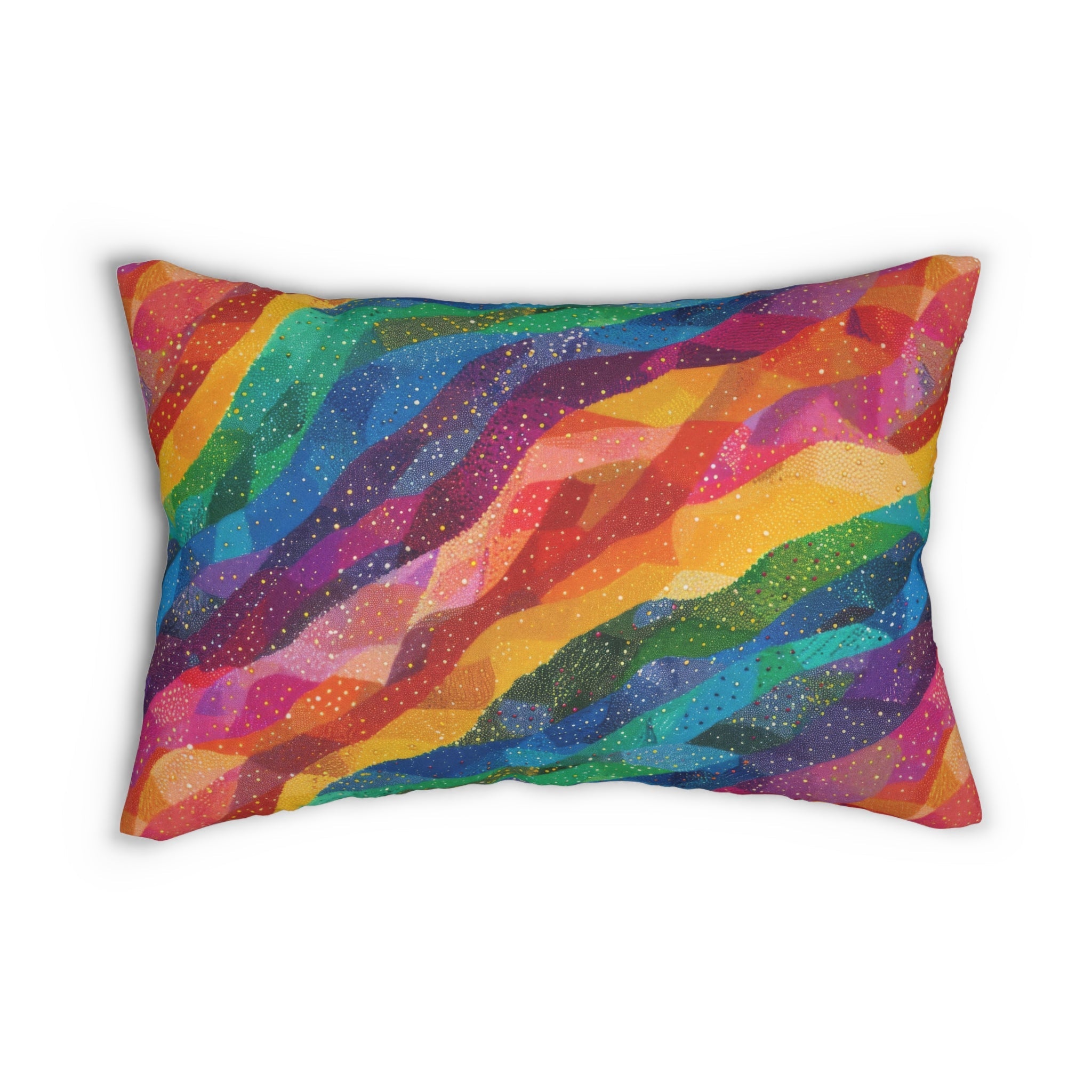 Bespattered Facade Rainbow Quilt Lumbar Throw Pillow