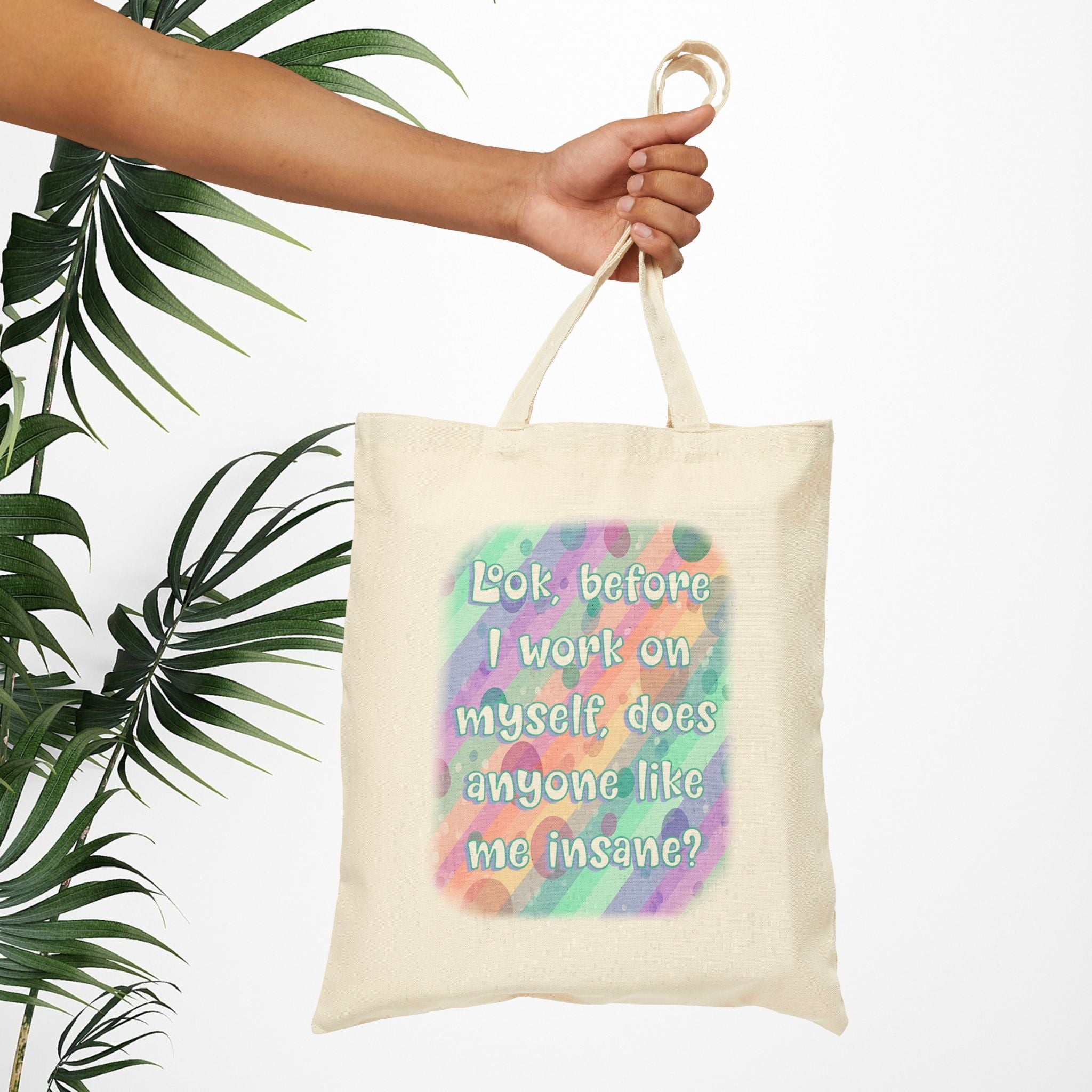 Bespattered Facade Rainbow "Self Improvement" Canvas Tote Bag Reusable Carryall