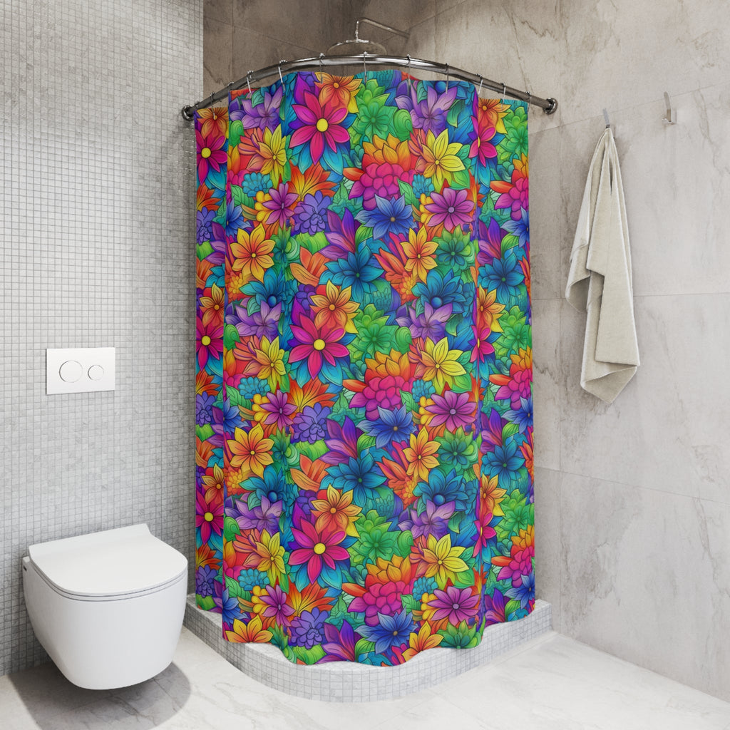 Bespattered Facade Bright Rainbow Flowers Shower Curtain