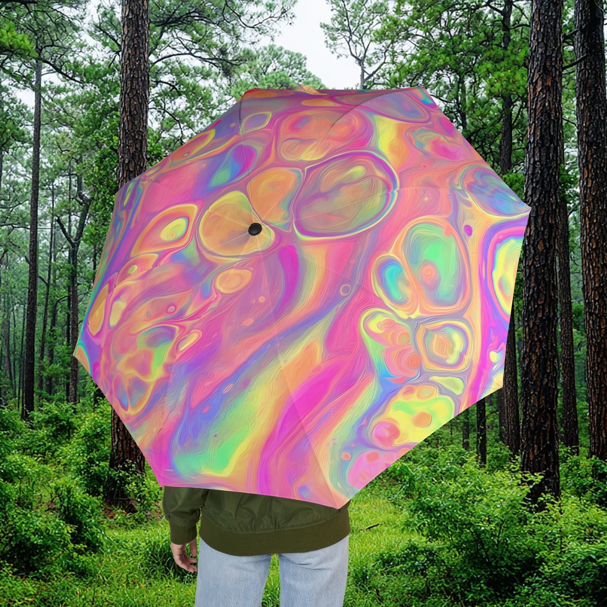 Bespattered Facade Rainbow Sherbet Foldable Umbrella — Compact Semi-Automatic Rain Parasol