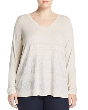One A Womens Plus Lace Overlay V-Neck Casual Top