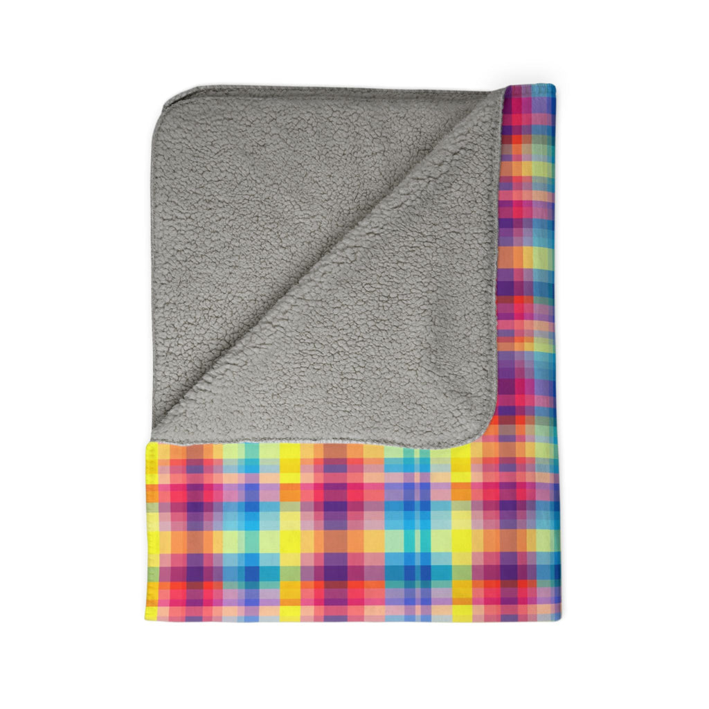Bespattered Facade Rainbow Plaid Vibrant Fleece Sherpa Blanket | 2 Colors & Sizes