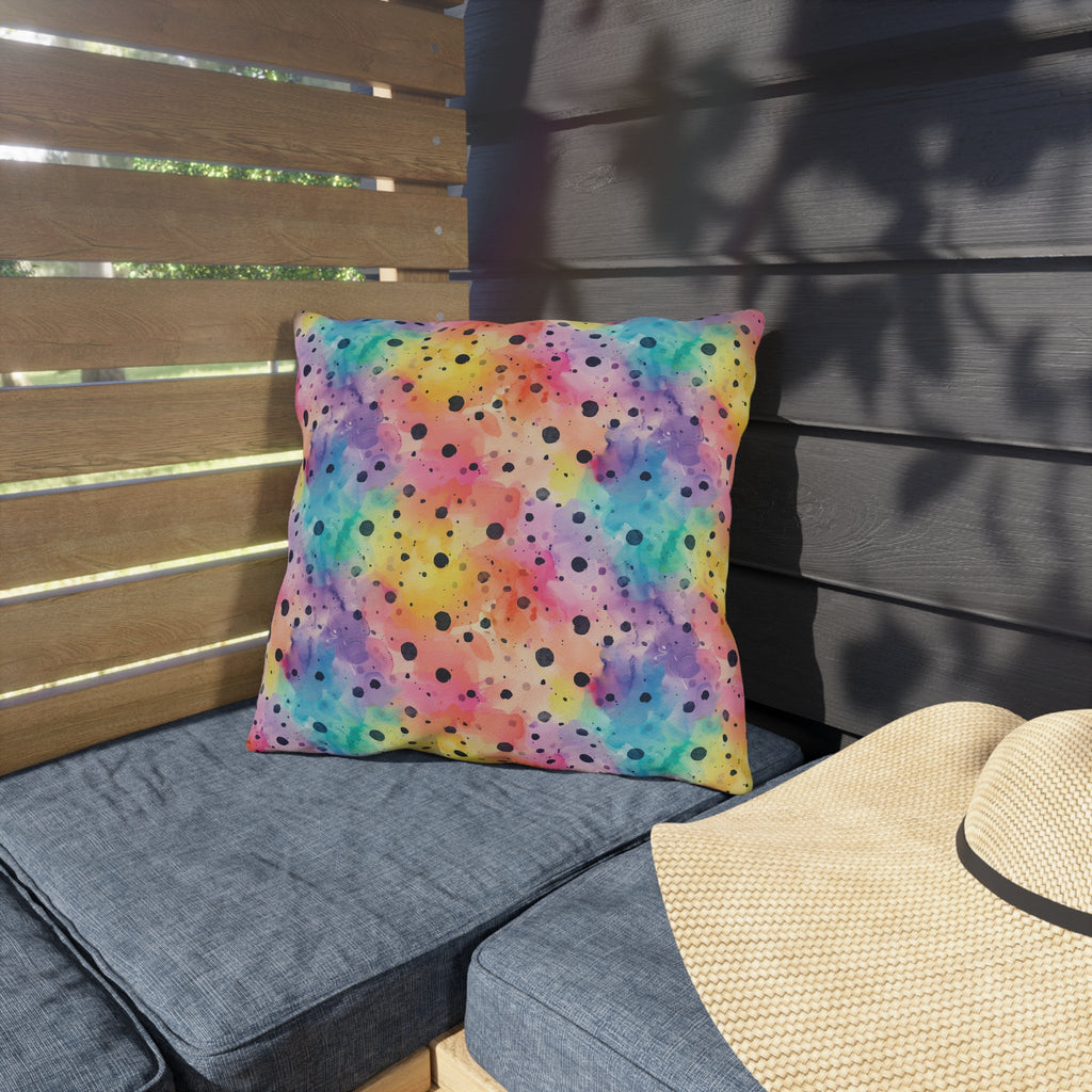 Bespattered Facade Rainbow Watercolor Dots UV-Resistant Outdoor Pillows | 4 Sizes