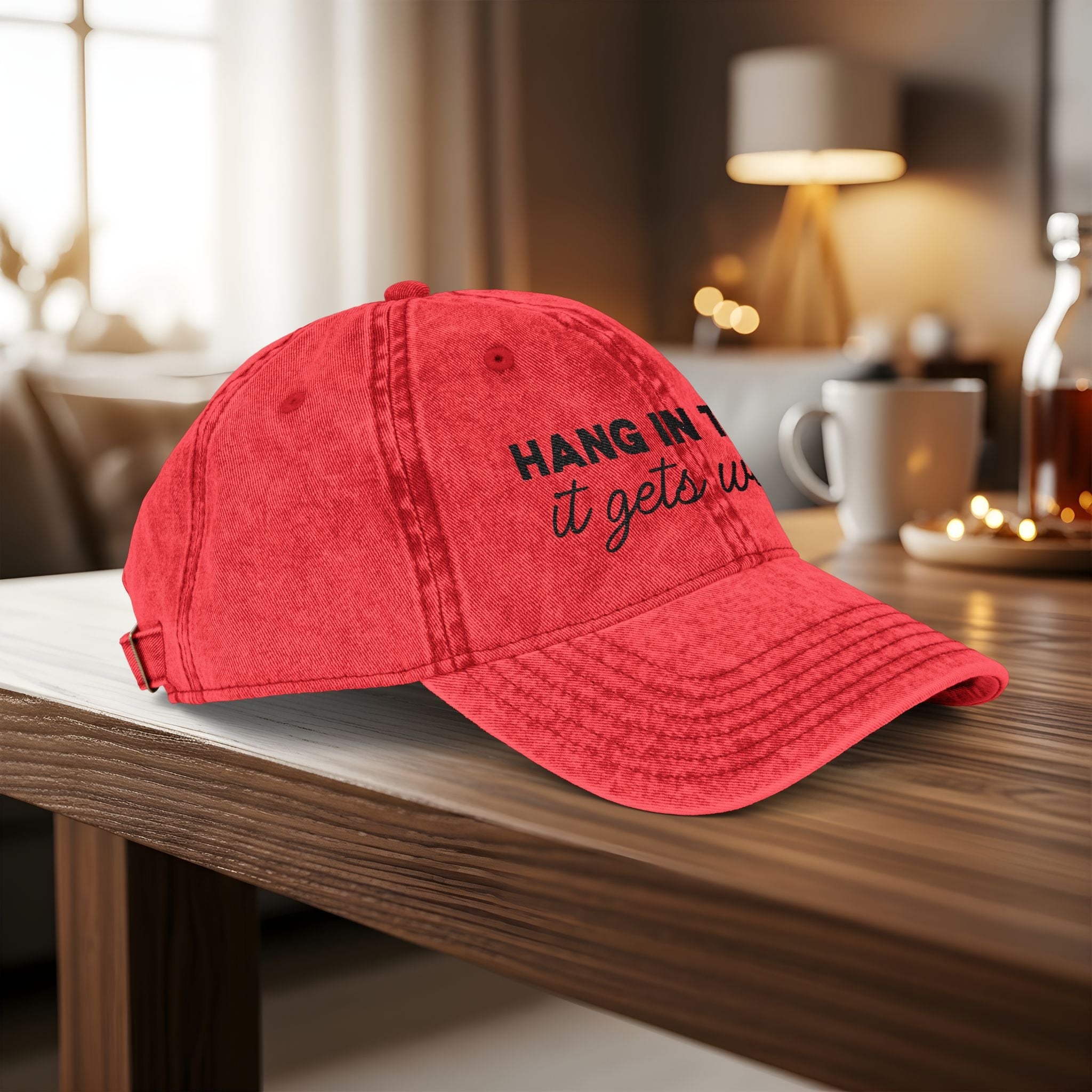 Bespattered Facade "Hang in There" Black Embroidered Vintage Cap