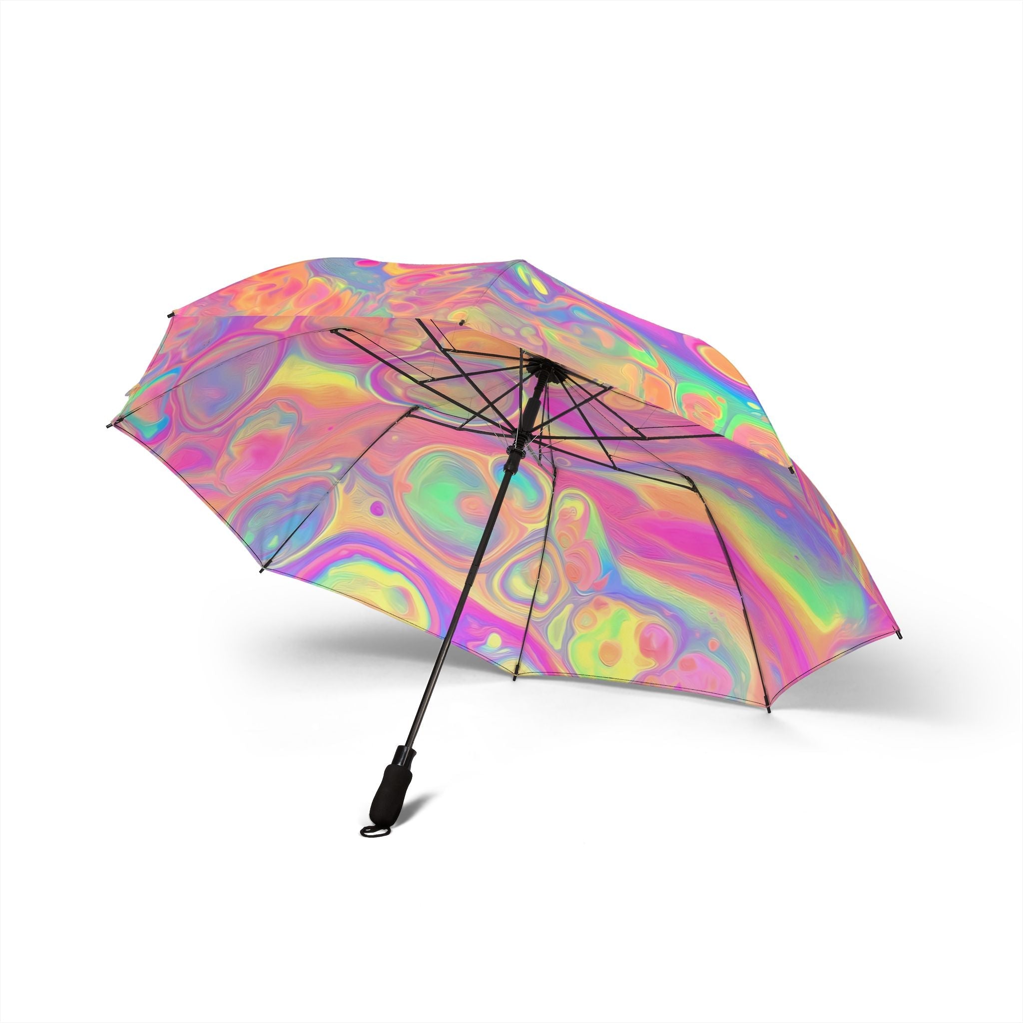Bespattered Facade Rainbow Sherbet Foldable Umbrella — Compact Semi-Automatic Rain Parasol