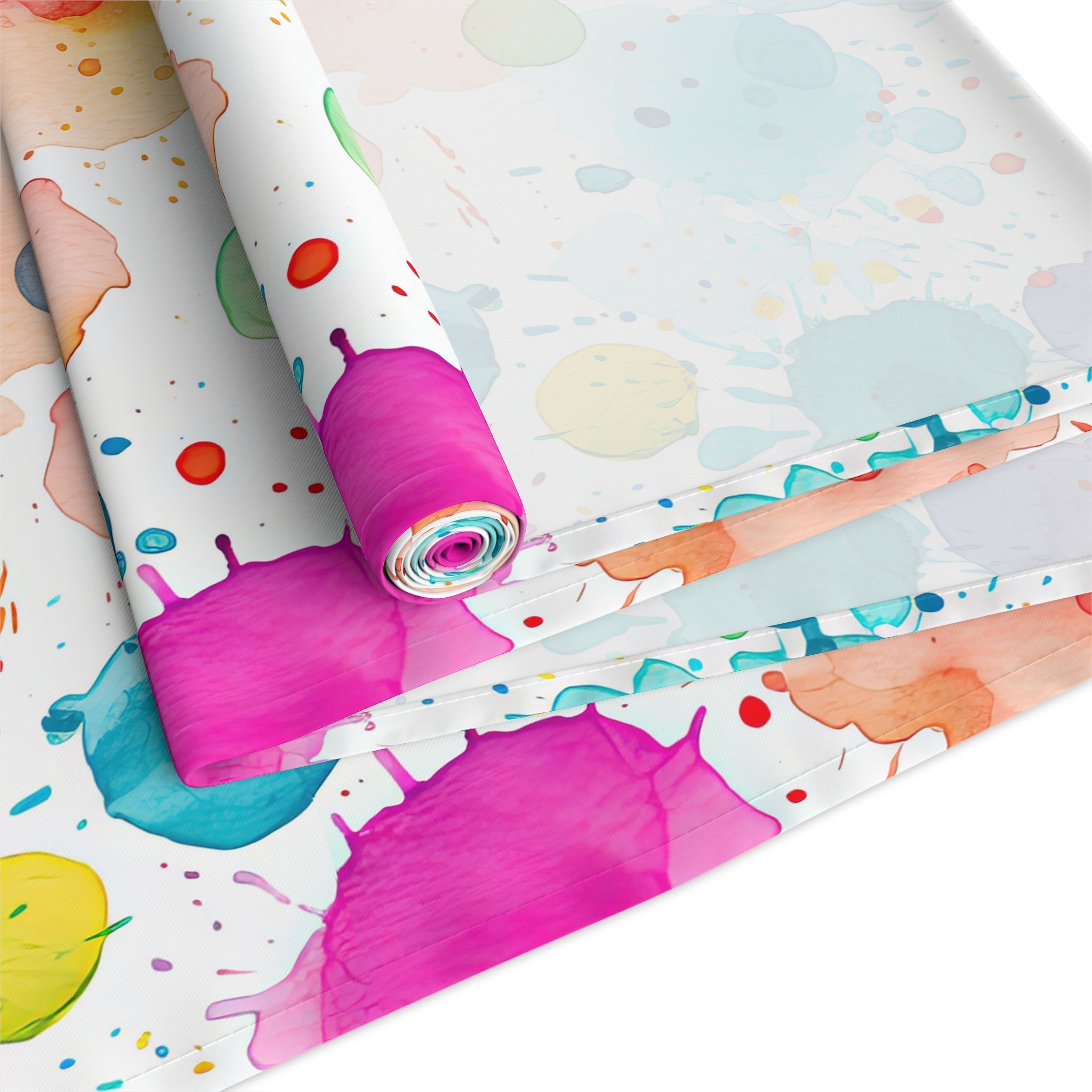 Bespattered Facade Rainbow Watercolor Paint Splatters Table Runner (2 sizes)