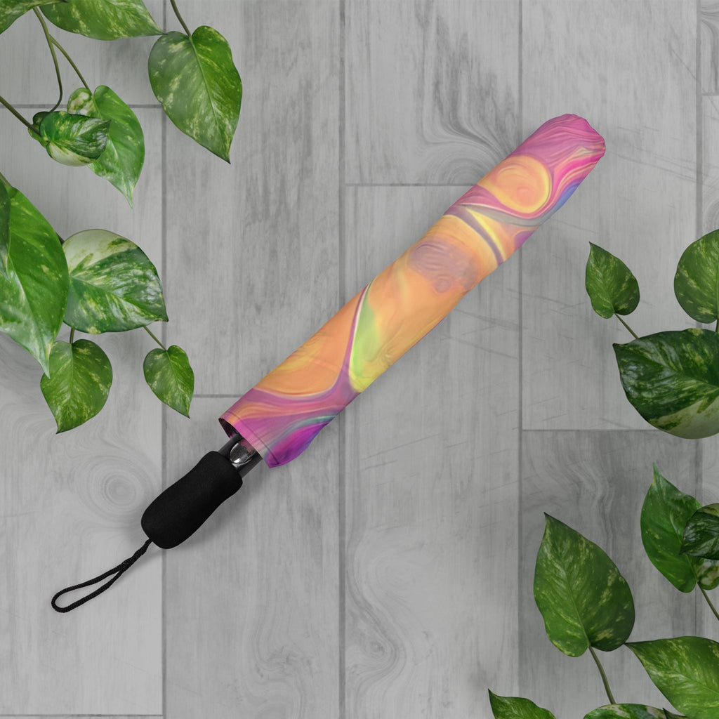 Bespattered Facade Rainbow Sherbet Foldable Umbrella — Compact Semi-Automatic Rain Parasol