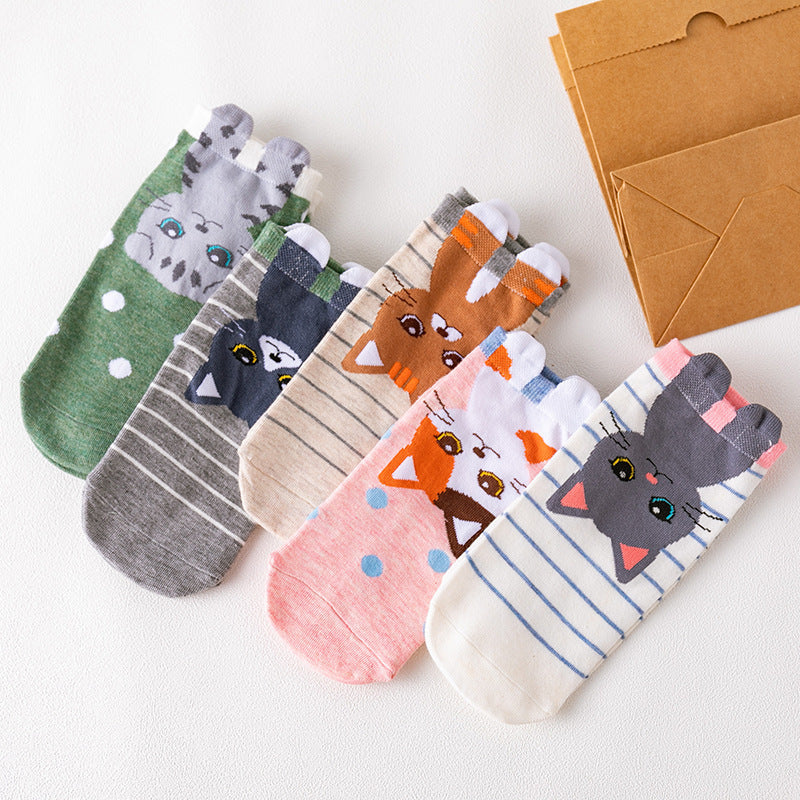 Women's Cartoon Ankle Socks with Dog and Cat Patterns