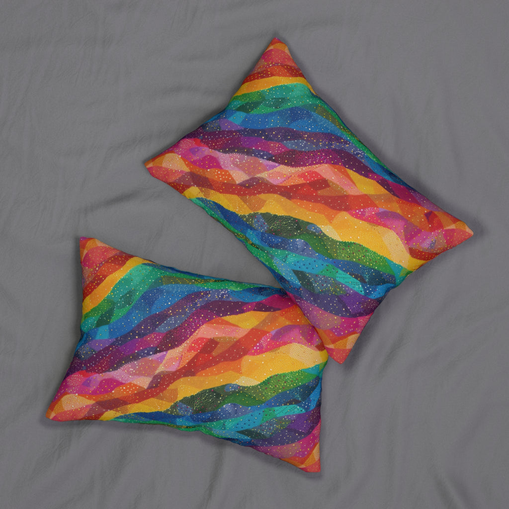 Bespattered Facade Rainbow Quilt Lumbar Throw Pillow