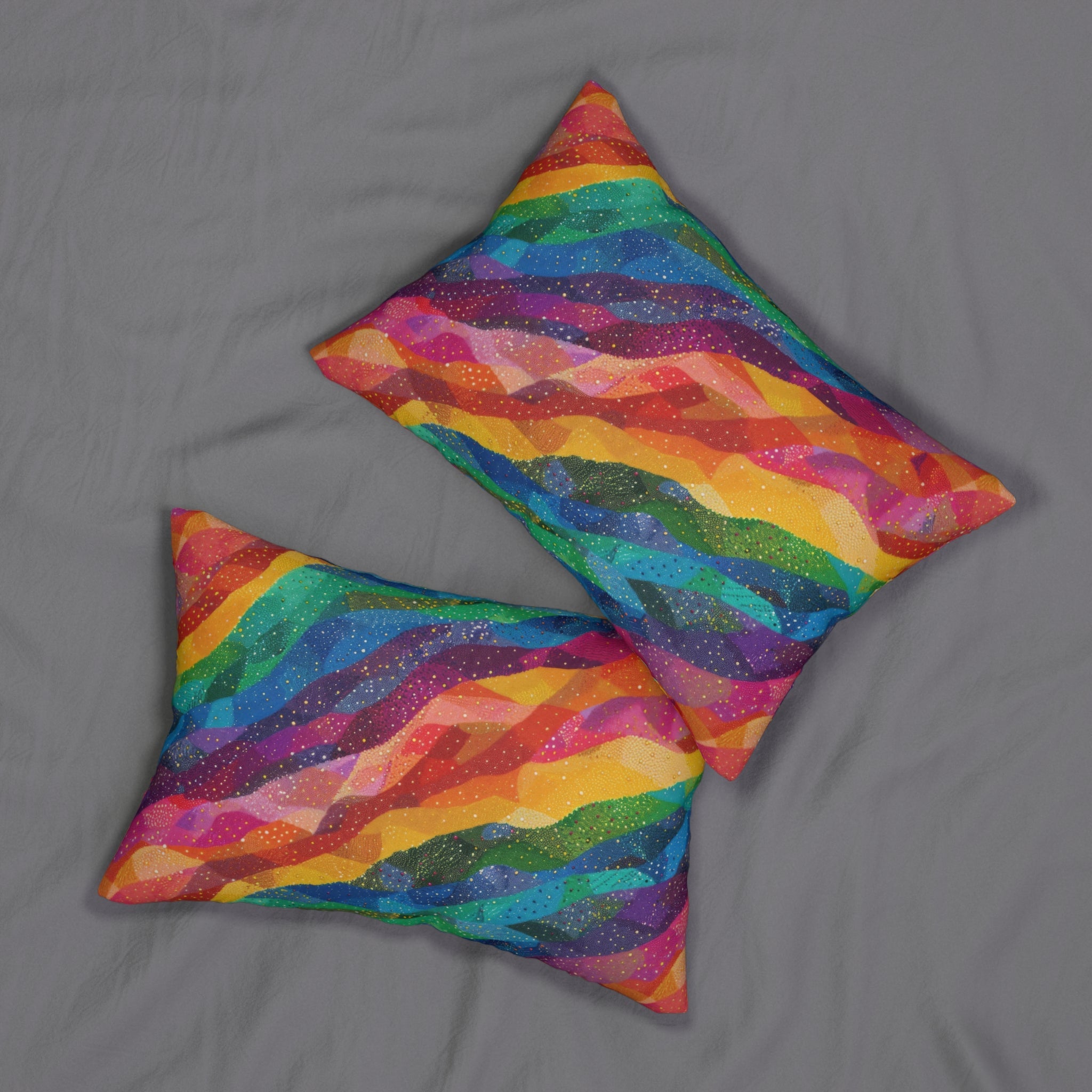 Bespattered Facade Rainbow Quilt Lumbar Throw Pillow