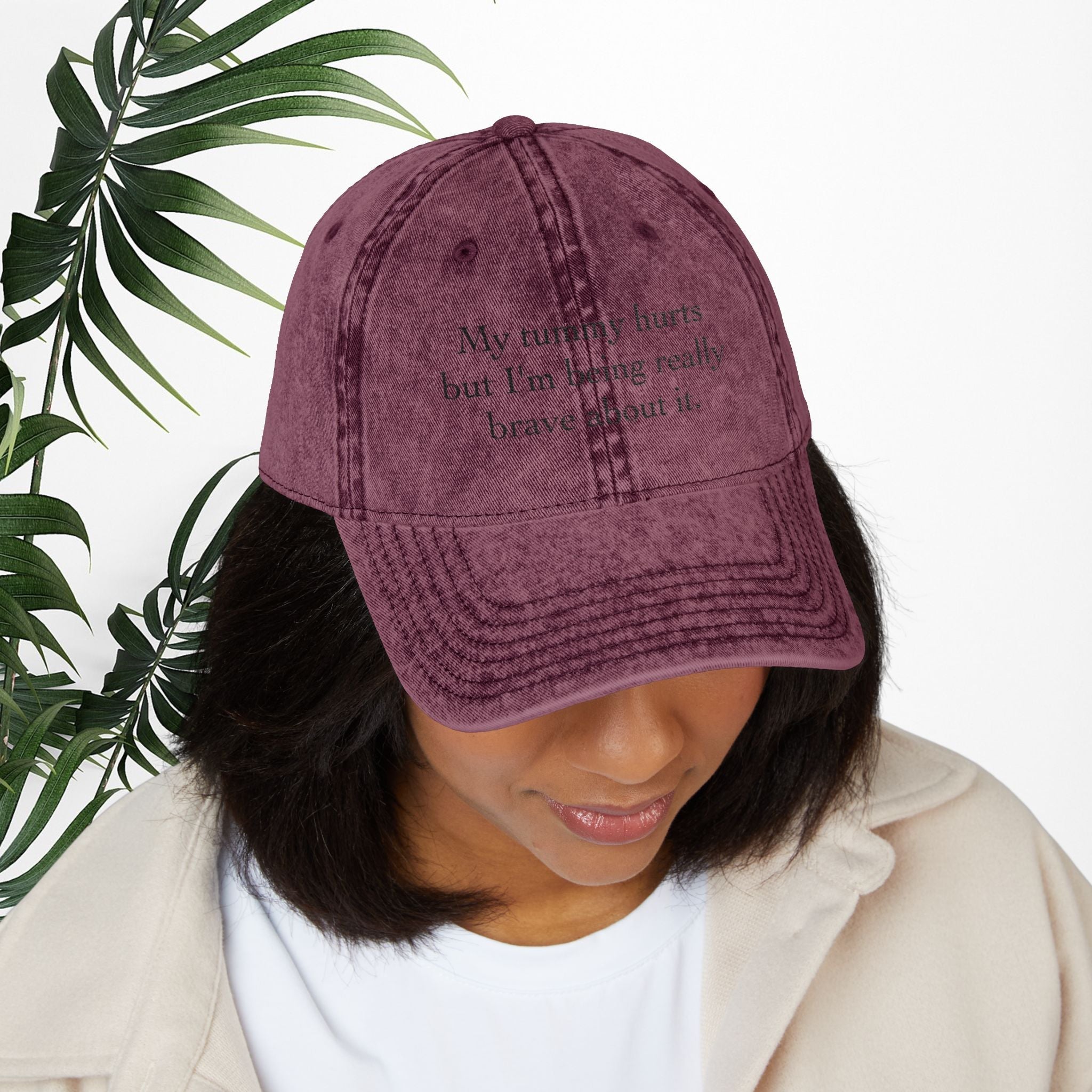 Bespattered Facade "My Tummy Hurts" Black Embroidered Vintage Cap