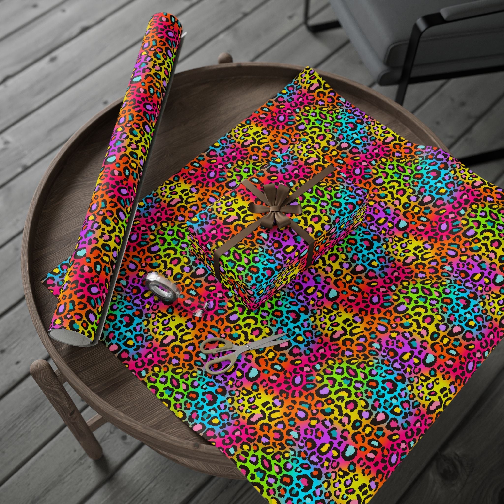 Bespattered Facade Rainbow Leopard Wrapping Paper | Three Sizes | Glossy or Matte