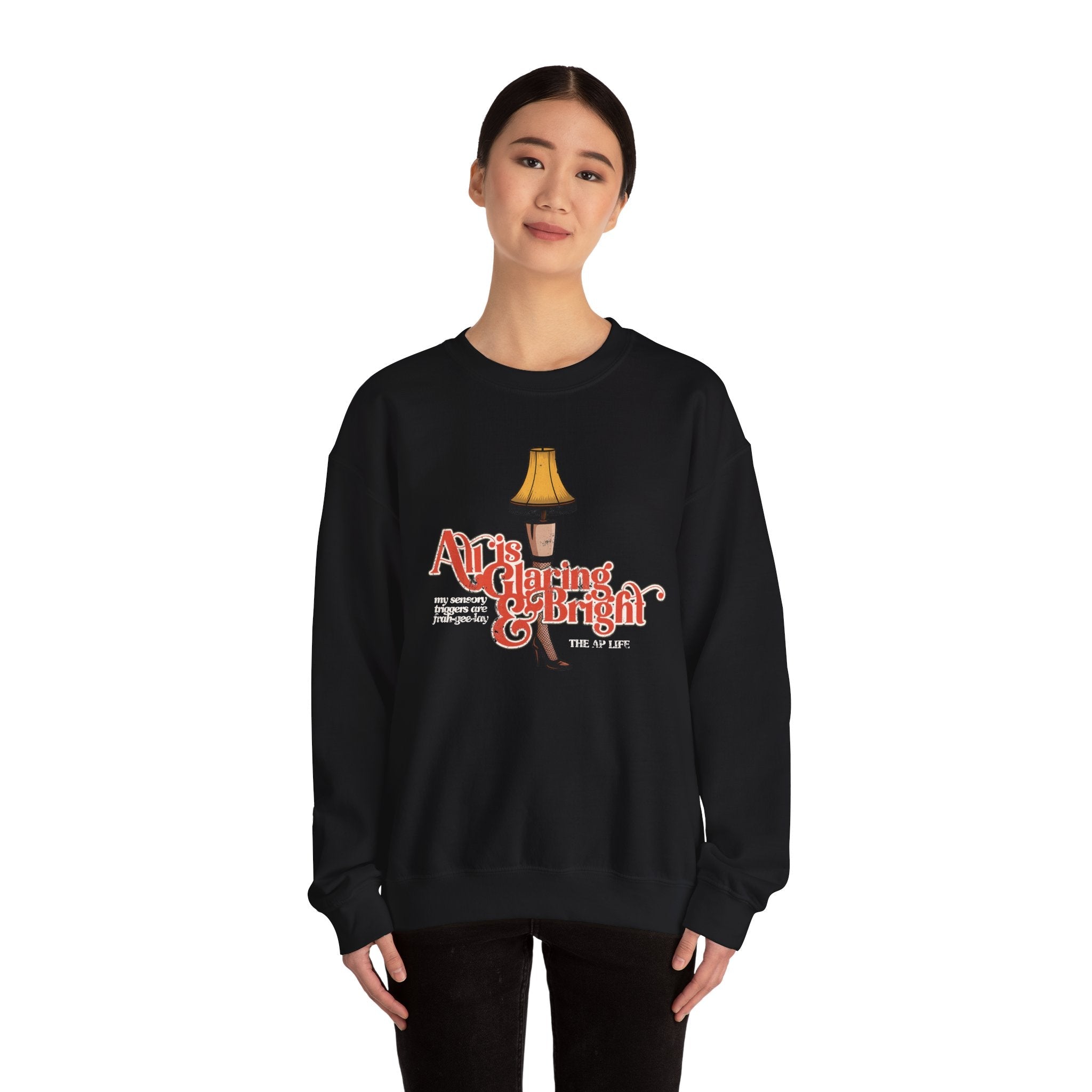 All is Glaring & Bright - Leg Lamp - Sensory Triggers - Unisex Heavy Blend™ Crewneck Sweatshirt
