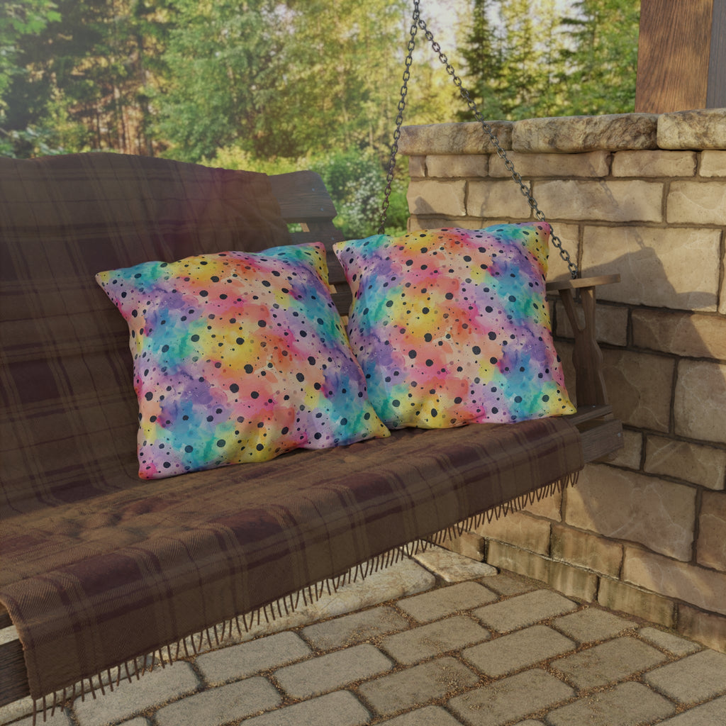 Bespattered Facade Rainbow Watercolor Dots UV-Resistant Outdoor Pillows | 4 Sizes