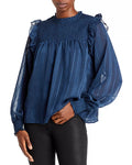 AQUA Smocked Yoke Ruffled Jacquard Top
