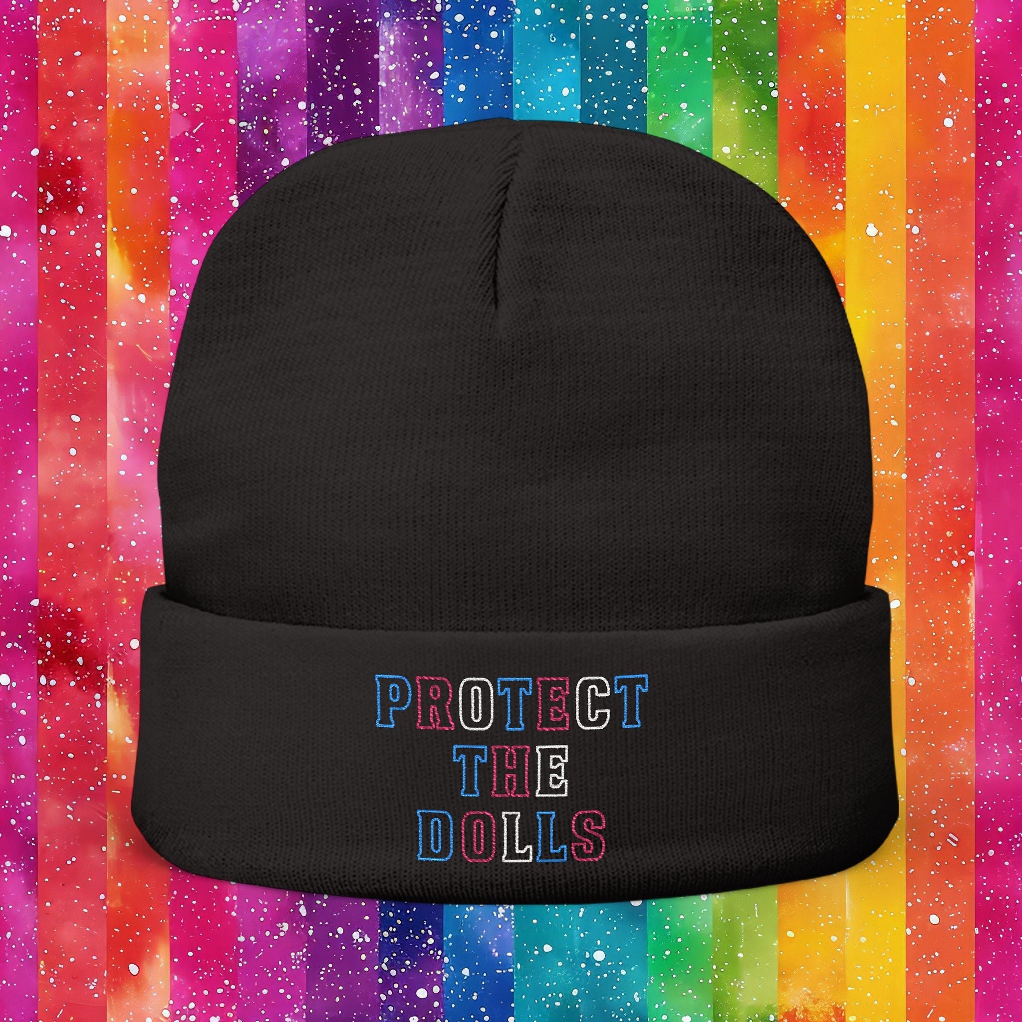 Bespattered Facade Protect the Dolls LGBTQ+ Pride Trans Support Embroidered Knit Beanie