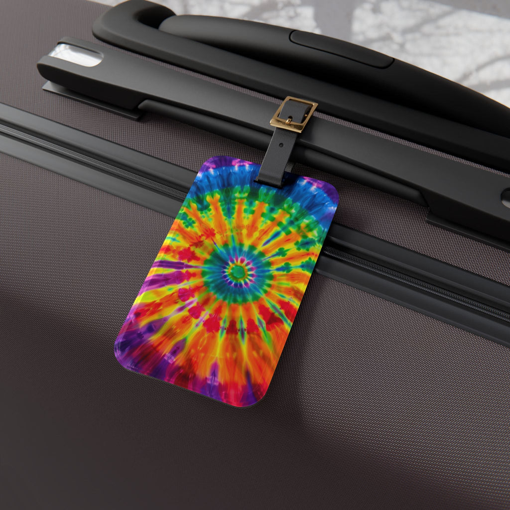 Bespattered Facade Rainbow Tie Dye Luggage Tag with Leather Strap
