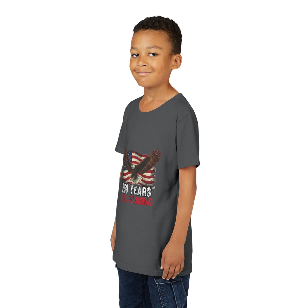 Youth Tee - "250 Years Still Soaring" Eagle American Flag Patriotic T‑Shirt