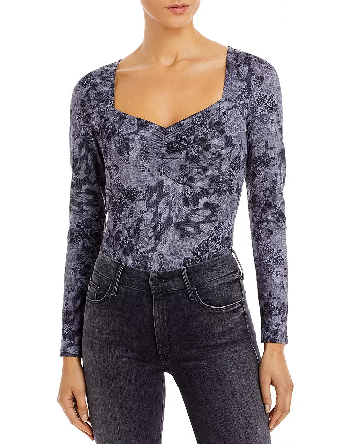 Aqua  Snake Print Sweetheart Neck Bodysuit Gray