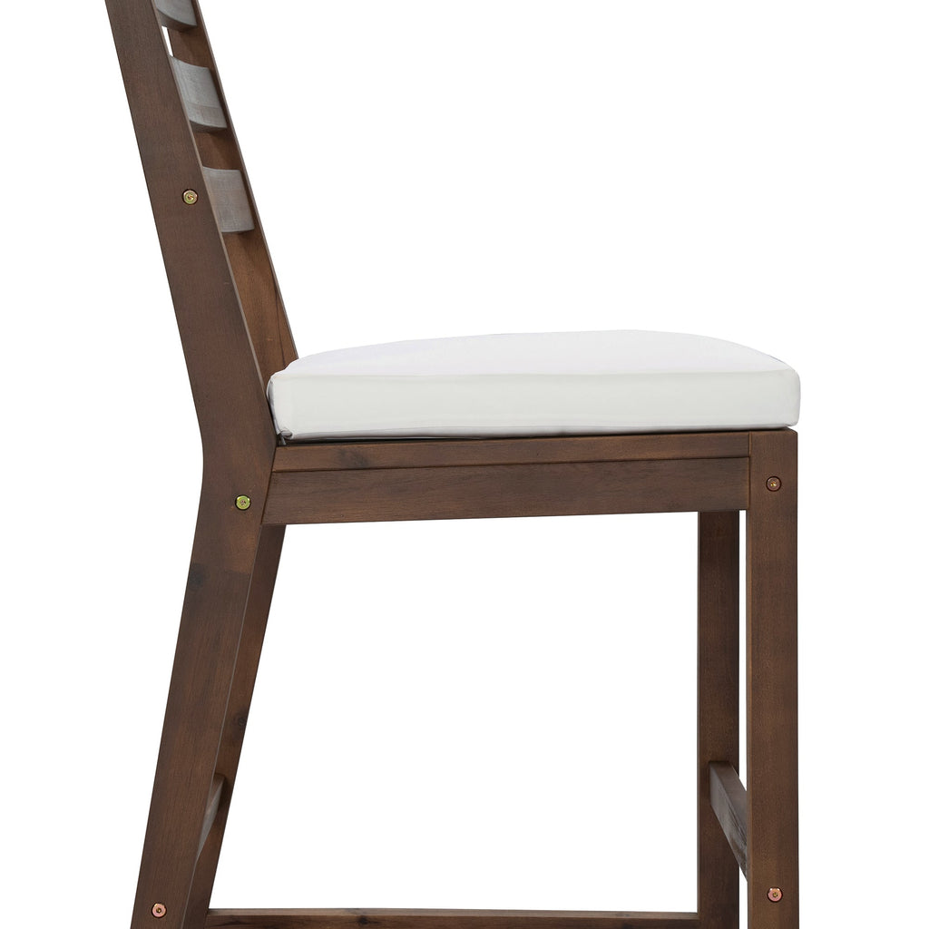 TREXM Rustic Patio Bar Set with Ergonomic Chairs, Solid Wood Slatted Tabletop in Mocha+Beige Cushion