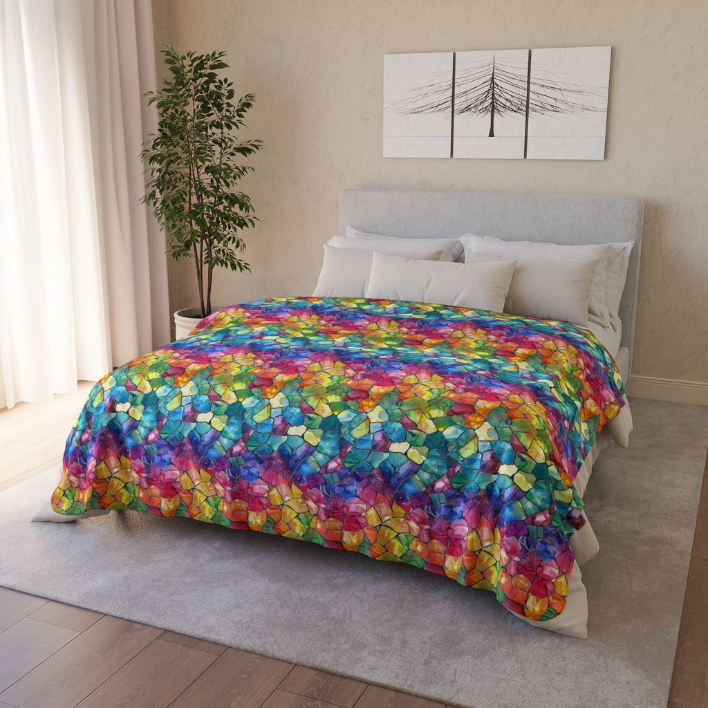 Bespattered Facade Rainbow Mosaic Vibrant Fleece Sherpa Blanket | 2 Colors & Sizes