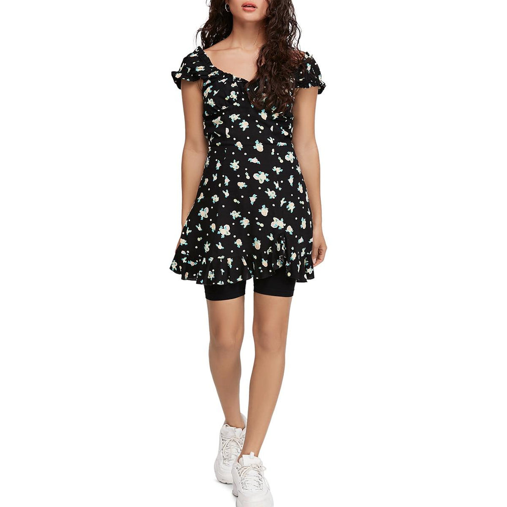 Free People Womens Like A Lady Sleeveless Printed Mini Dress, Black, Size Small