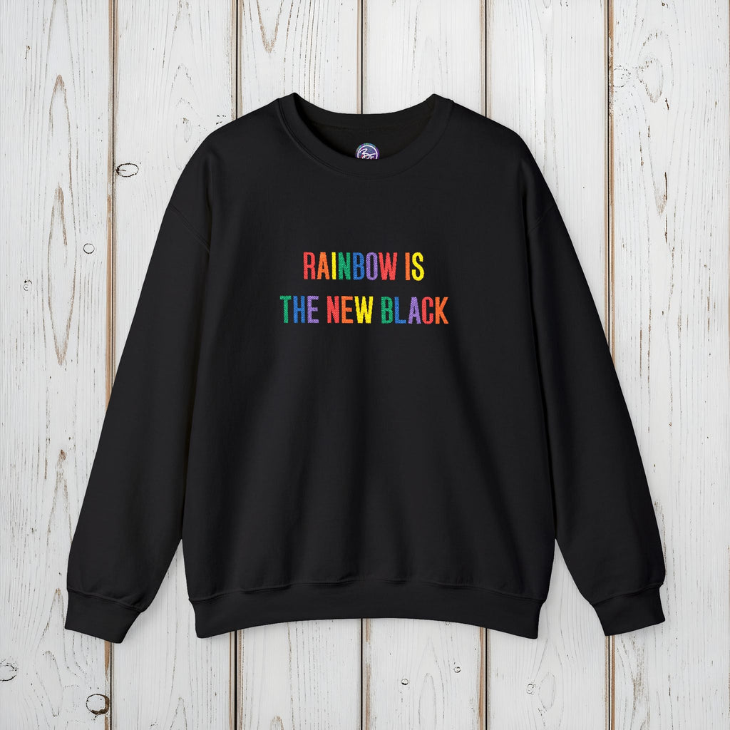 Bespattered Facade "Rainbow Is the New Black" Colorful Embroidered Crewneck Sweatshirt