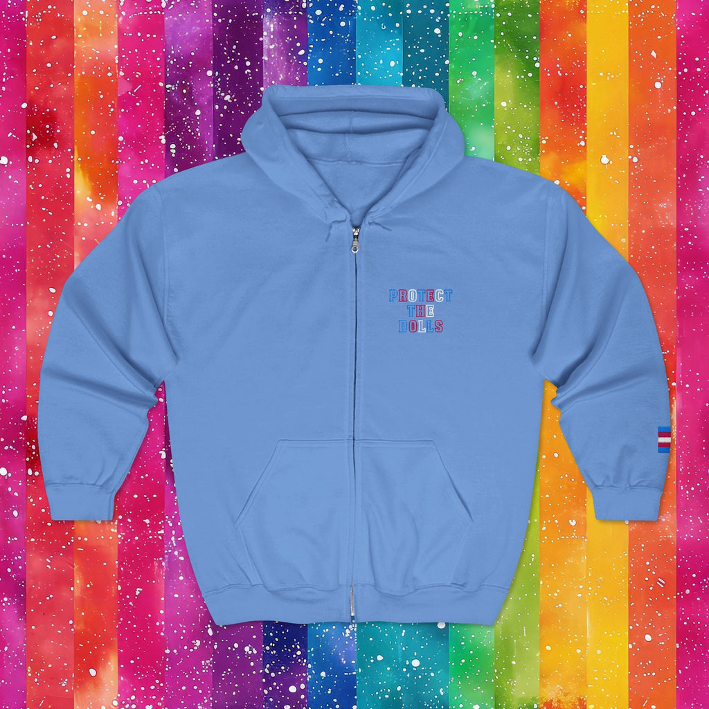 Bespattered Facade Protect the Dolls LGBTQ+ Pride Trans Support Embroidered Full-Zip Hoodie