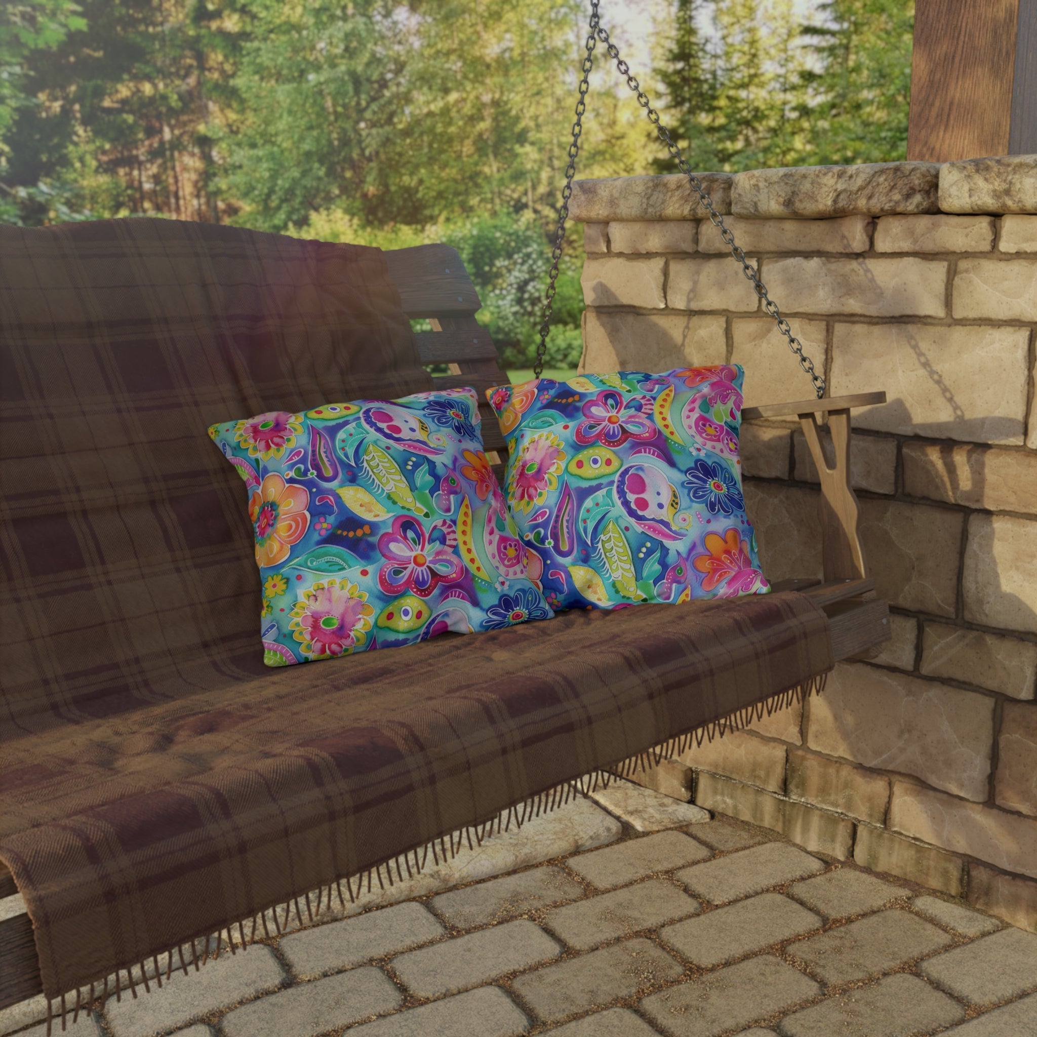 Bespattered Facade Colorful Flowers UV-Resistant Outdoor Pillows | 4 Sizes