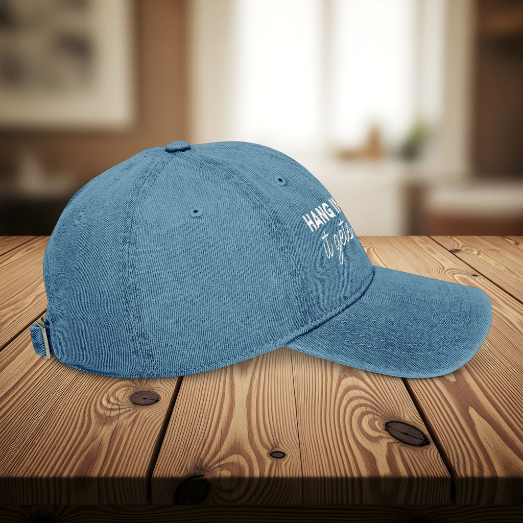 Bespattered Facade "Hang in There" White Embroidered Denim Cap