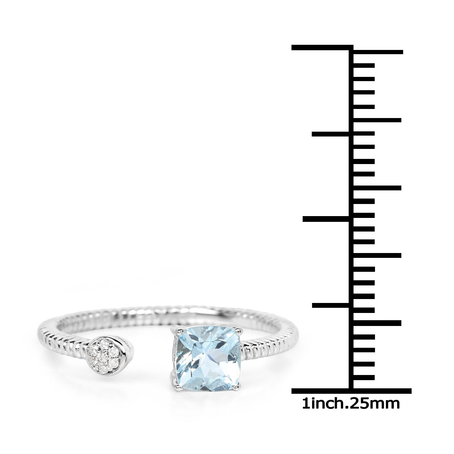 0.52 Carat Genuine Aquamarine and White Diamond 14K White Gold Ring