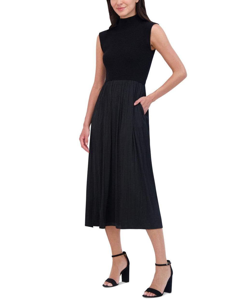 Vince Camuto Womens Mixed-Media Turtleneck Dress - Black, XL