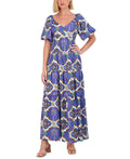 Vince Camuto Womens Print Puff Sleeve Maxi Dress - Porcelain Blue - Size 6