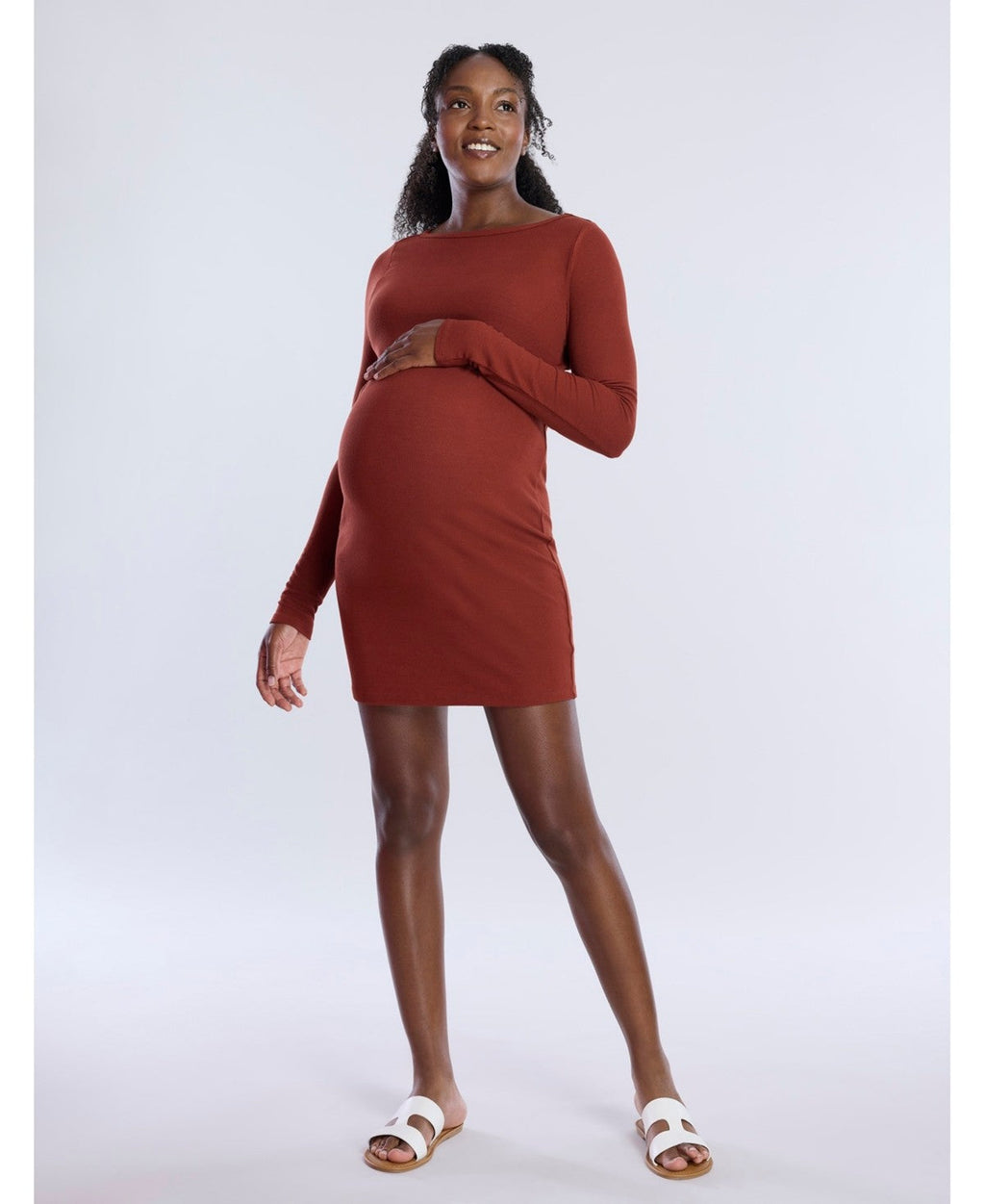 Motherhood Maternity Maternity Crew Neck Rib Knit Long Sleeve Mini Dress , Size