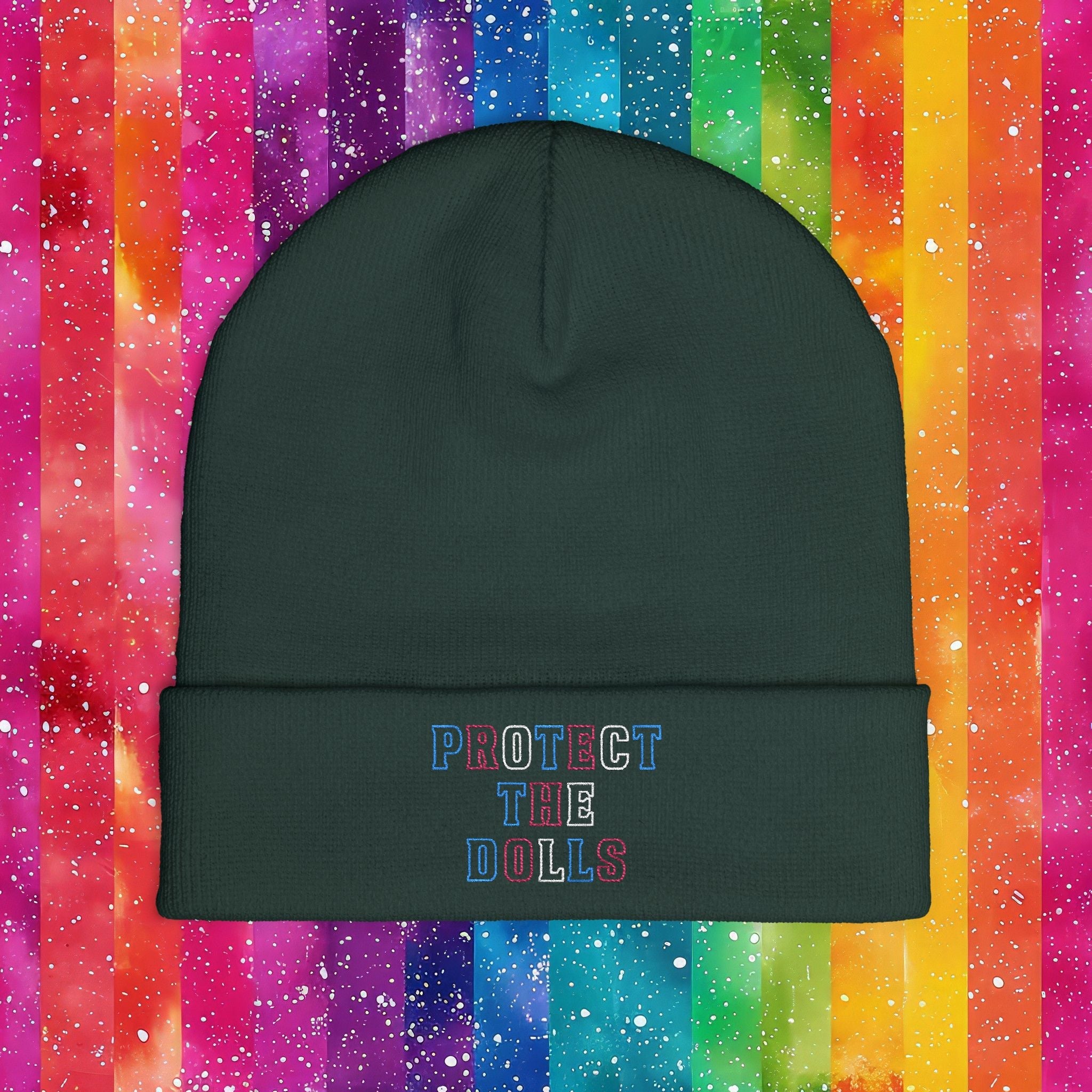 Bespattered Facade Protect the Dolls LGBTQ+ Pride Trans Support Embroidered Knit Beanie