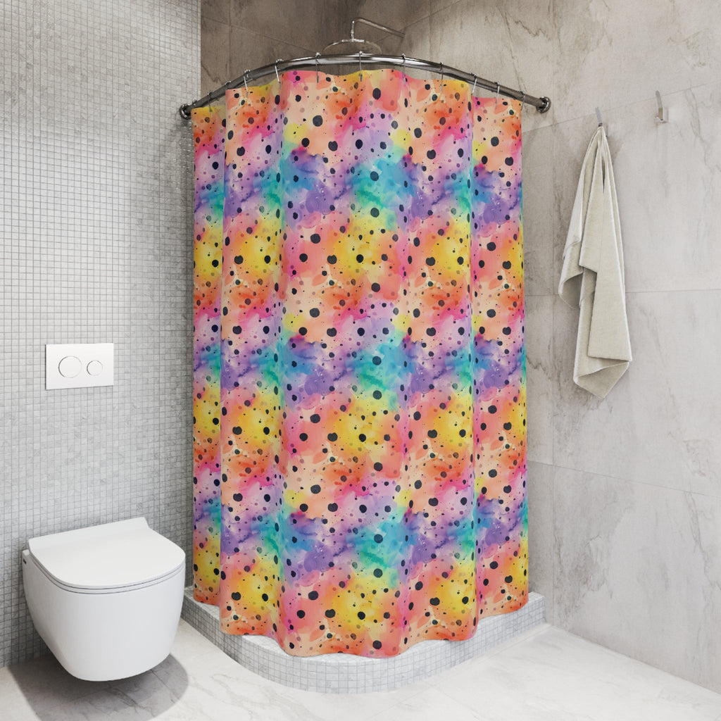 Bespattered Facade Rainbow Watercolor Dots Shower Curtain
