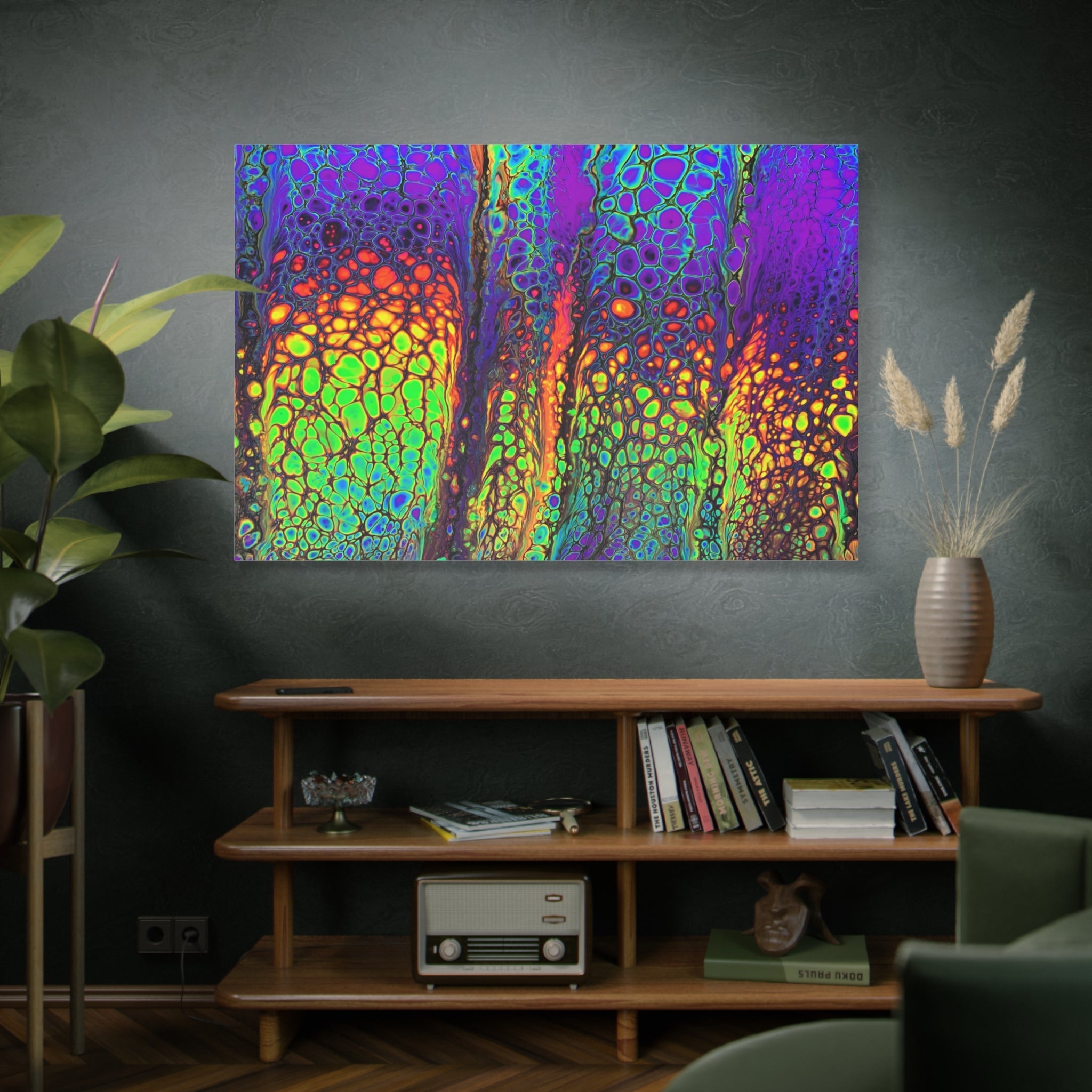 Bespattered Facade Neon Lava Stretched Matte Canvas Art Prints | Multiple Sizes
