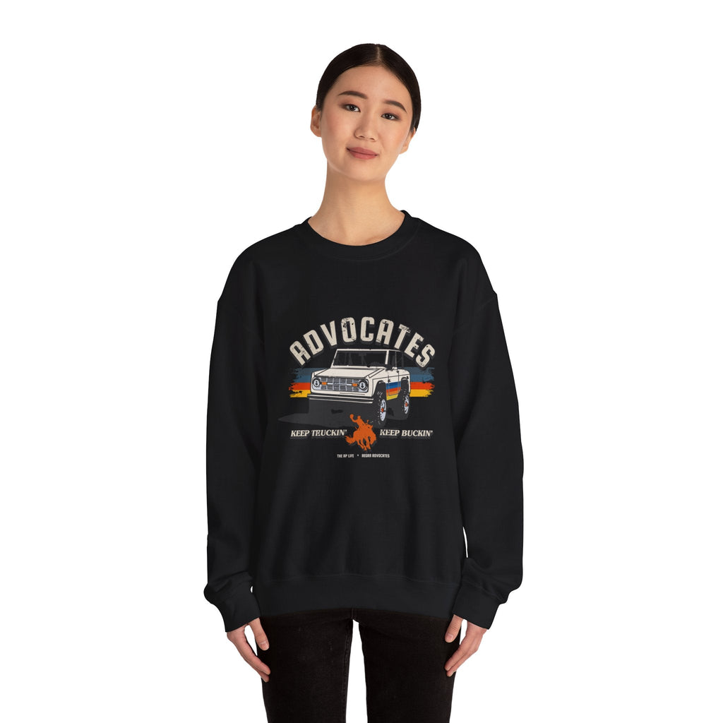 Advocates Keep Truckin', Keep Buckin' - Retro Bronco Truck - Unisex Heavy Blend™ Crewneck Sweatshirt