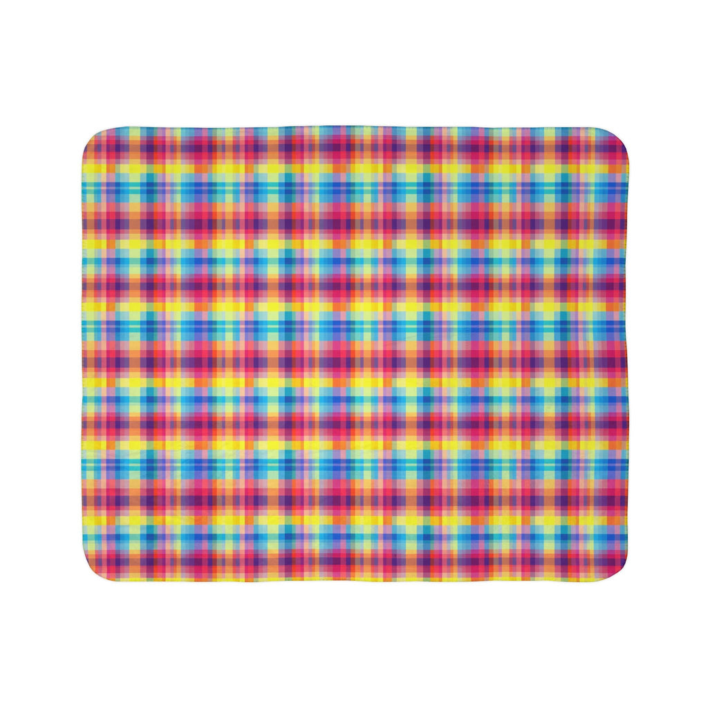 Bespattered Facade Rainbow Plaid Vibrant Fleece Sherpa Blanket | 2 Colors & Sizes